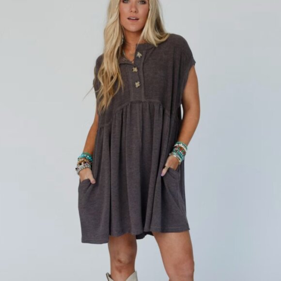 Three Bird Nest Dresses & Skirts - Three Bird Nest The Nest Sweet Nothings Baby Doll Dress Charcoal Brown Size S